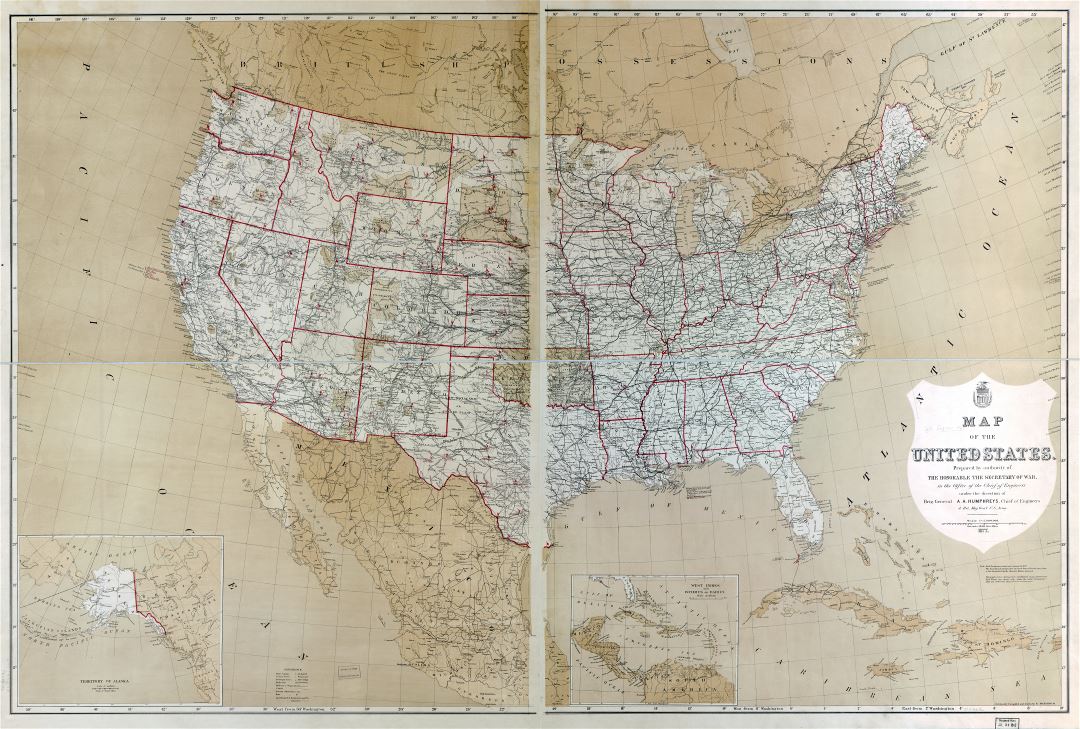 Large scale detailed old political and administrative map of the United States with other marks - 1877